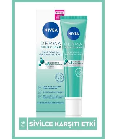 NIVEA Derma Skin Clear Night Exfoliator Anti-Acne Night Purifying Cream**40ml With Salicylic Acid