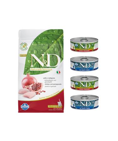 N & D Grain Free Kitten Kitten Chicken Pomegranate Cat Food 1.5 Kg + Kitten Kitten Canned Cat Food 4 Pieces