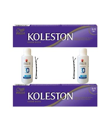 Wella Tube Hair Dye Yellow 9/0 X 2 Pieces + Akos 30 Volume Oxidant 2 Pieces