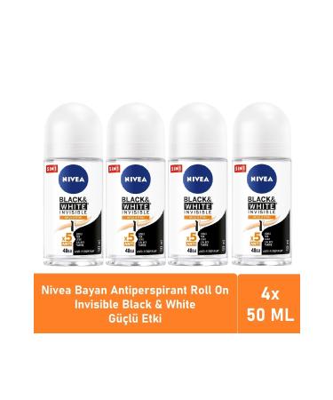 NIVEA Roll On Invisible Black White Strong Effect 50 ml - 4 Pack Advantage