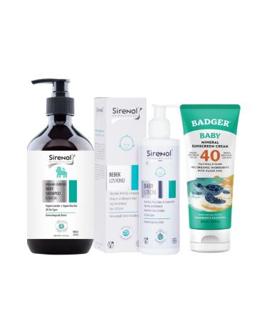 Badger Baby Sunscreen Spf40 With Sirenol Natural Baby Shampoo And Lotion Set