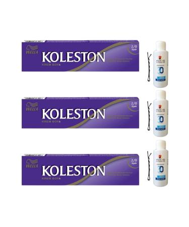 Wella Tube Hair Dye Black 2/0 X 3 Pieces + Akos 30 Volume Oxidant 3 Pieces