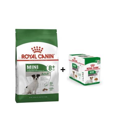 Royal Canin Mini Adult +8 Years Old Dog Food 2 Kg + 12 Pieces Wet Food