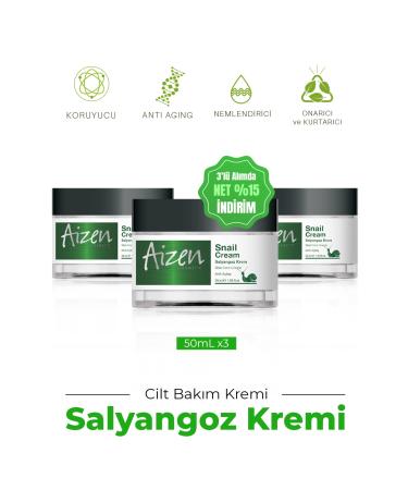 Aizen Snail Cream - 3 Pieces - Wrinkles - Cracks - Tightening - Elastin and Collagen - 50 ml X 3 Pieces