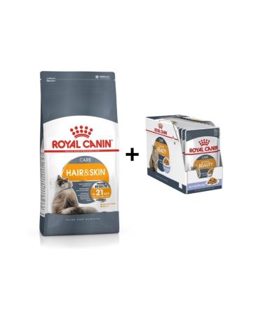 Royal Canin Hair Skin Cat Food 2 Kg + 12 Pieces Wet Food
