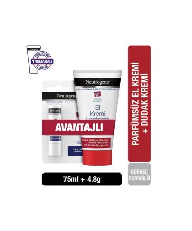 Neutrogena Norwegian Formula Unscented Hand Cream 75 Ml + Nourishing Lip Moisturizer 4.8gr - Buy Online on GoSupps.com