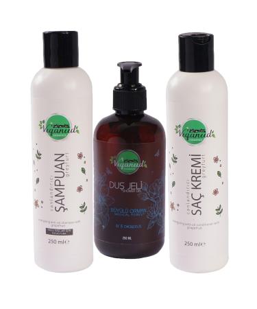 Veganeed Revitalizing Vegan Shampoo Grapefruit & Conditioner Grapefruit & Shower Gel Geranium | Oily Hair | 3x 250 Ml