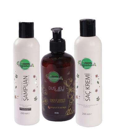 Veganeed Volumizing Vegan Shampoo Lavender & Conditioner & Shower Gel Grapefruit | Dry Hair | 3 X 250 Ml