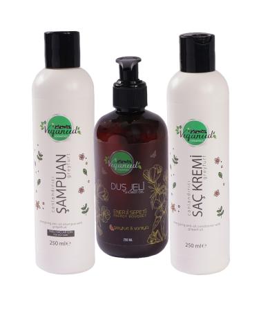 Veganeed Vegan Shampoo & Conditioner & Shower Gel | Oily Hair | Grapefruit Flavored | 3 X 250 Ml