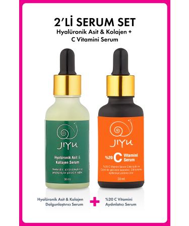 JIYU 2-Piece Skin Care Serum Set Hyaluronic Acid And Collagen Serum + Vitamin C Serum 2 X 30 Ml.