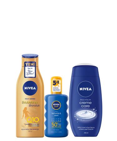 NIVEA Sun Spray Spf50+ 200 ml & Firming Body Lotion 200 ml & Cr me Care Shower Gel 250 ml