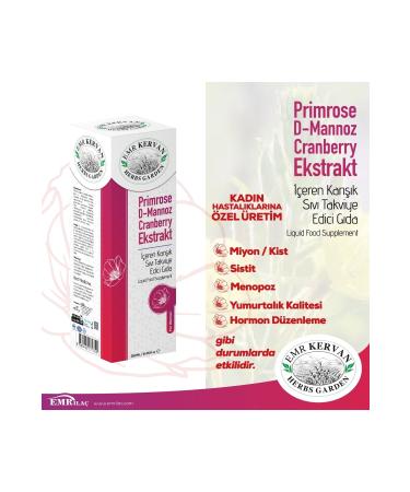 Emr Kervan Herbs Garden Primrose D-Mannose Cranberry Extract Mixed Liquid Food Supplement 250 Ml - Buy Online on GoSupps.com