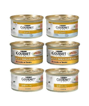 Gourmet 6 Pieces 85gr Purina Gourmet (2 Chicken Salmon 2 Tuna Fish 2 Turkey Meat) Cat Canned Food