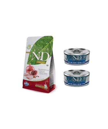 N & D Kitten Chicken Pomegranate Kitten Cat Food 1.5 Kg + 2-Canned Fish