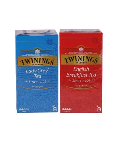 Twinings Lady Grey & English Breakfast Tea 25 Tea Bags Pack of 2