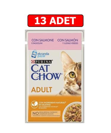 Cat Chow Adult Salmon and Green Bean Cat Wet Food 85 gr 13 Pieces Cat Wet Food Pouch