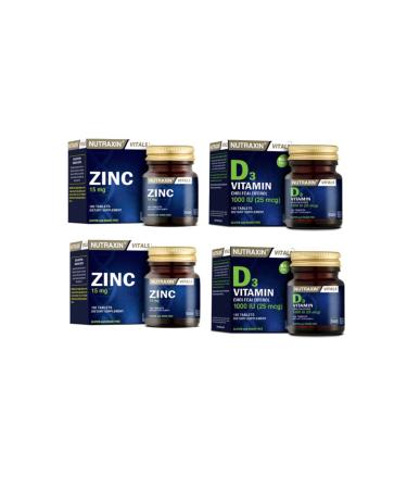Nutraxin Vitamin D3 1000 Iu 120 Tablets X2 Pieces + Zinc Supplement 15 Mg 100 Tablets X2 Pieces