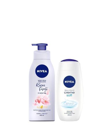 NIVEA Lotion with Precious Oils Cherry Blossom & Jojoba Oil 400 ml + Shower Gel Cr me Soft 250 ml