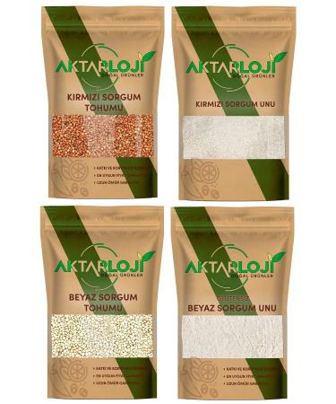 Aktarloji 4-Pack 500 Gram Gluten-Free Sorghum Package White Sorghum Grain And Flour + Red Grain And Flour Total 2 Kg