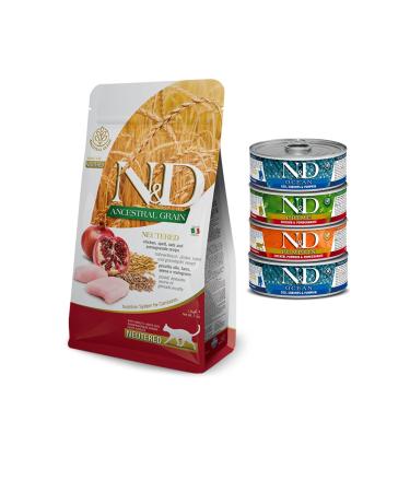 N & D Low Grain Chicken and Pomegranate Sterilized Cat Food 1.5 kg + 4 Nd Canned Wet Food 80 gr