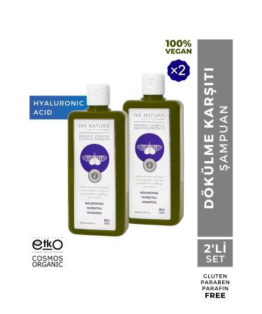 Iva Natura 2 Pack Organic Hyaluronic Acid Nourishing Shampoo Horsetail Plant Extract 350 ml