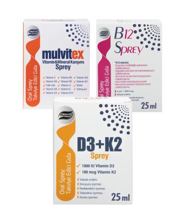 Phytodef Vitamin D3 K2 Spray - 25 ml & Vitamin B12 Spray - 25 ml & Mulvitex Multivitamin Spray - 25 ml