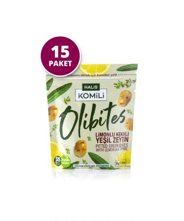 Komili Olibites Lemon Thyme Pitted Green Olives 15x30g