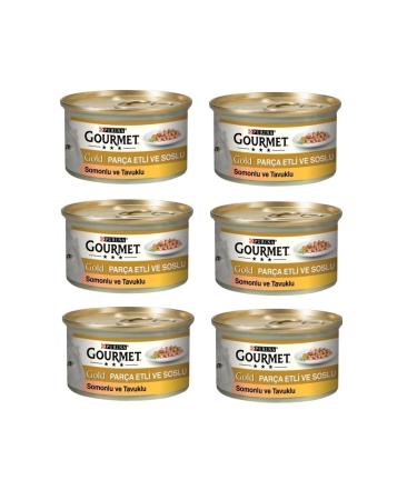 Gourmet Canned Cat Food with Pieces of Meat Salmon and Chicken 85 Gr. X 6 Pieces