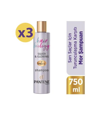 Pantene Hair Biology Anti-Orange Silver/Purple Shampoo For Blonde Hair 250ml x3