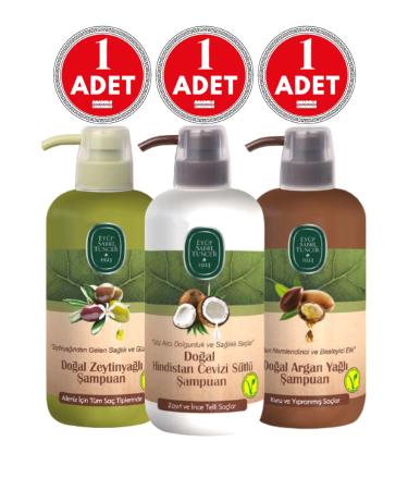 Ey p Sabri Tuncer Natural Shampoo Argan Oil 600 Ml + Olive Oil 600 Ml + Coconut Milk 600 Ml