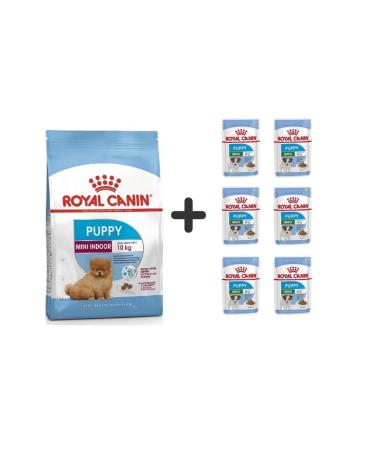 Royal Canin Mini Indoor Puppy Dog Food 1.5 Kg + 6 Pieces Wet Food