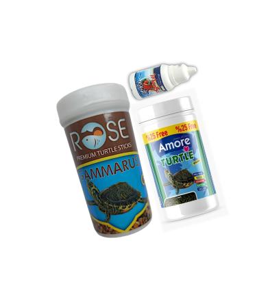AMORE Rose Gammarus 250 Ml Turtle Sticks 125 Ml Reptile Turtle Food and Clear Clarifier