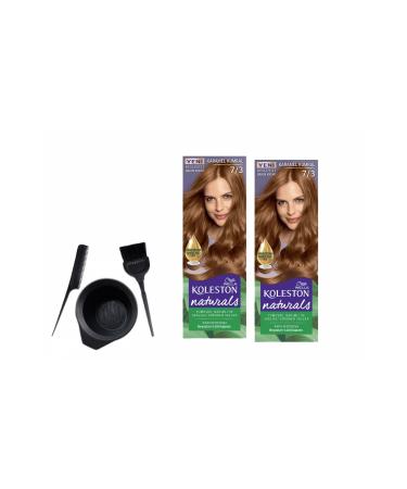 Wella Naturals Hair Dye 50ml 7/3 Caramel Blonde X2 Pieces + Coloring Set
