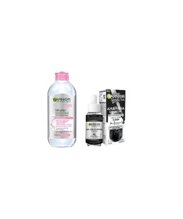 Garnier Micellar Flawless Make-Up Remover Water 400 Ml + Aha+bha Charcoal Serum 30ml