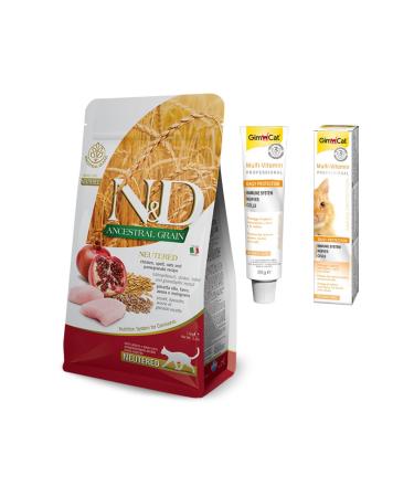 N & D Low Grain Chicken and Pomegranate Sterilized Cat Food 5 kg Gimcat Multi Vitamin 20 gr.