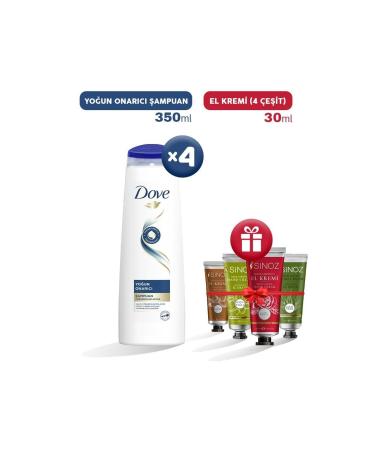 Dove Shampoo Intensive Repair 350 Ml X 4 and 4 Types of Hand Cream Gift