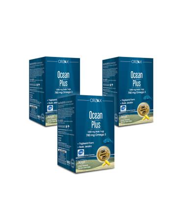 Ocean Ocean Plus 1200 mg Fish Oil 30 Capsules Lemon Flavored x 3 Pieces