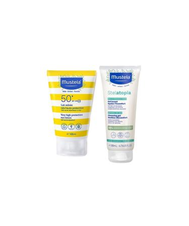 Mustela Sun Lotion Spf 50 100 Ml - Stelatopia Cleansing Gel 200 Ml