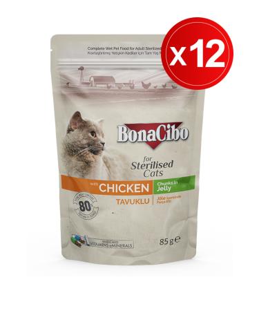 BonaCibo Jelly Chicken Pouch Sterilized Adult Cat Wet Food 85 Gr X 12 Pieces