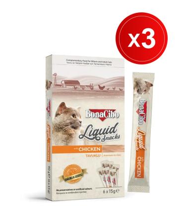 BonaCibo Chicken Snack Liquid Reward (6x15 Gr) X 3 Packs