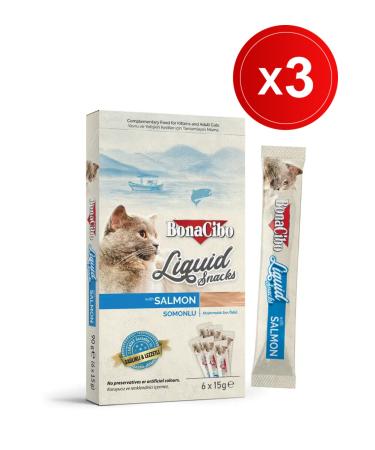 BonaCibo Salmon Snack Liquid Reward (6x15 Gr) X 3 Packs