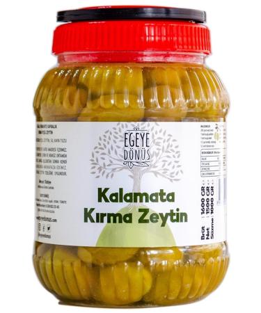 BACK TO THE AEGEAN Homemade Traditional Kalamata Large Green Cracked Olives Palamut - 1 Kg. (CONTAINS ONLY SALT AND WATER)