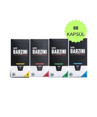 Barzini Mixed Package 88 Capsules Coffee Ristretto Espresso Lungo Decaf