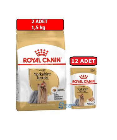 Royal Canin Yorkshire Terrier Triple Pack 2 Pieces 1.5kg Dry Food - 12 Pieces 85gr Yorkshire Wet Food