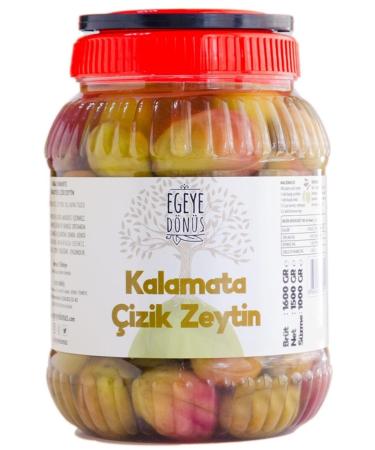 BACK TO THE AEGEAN Homemade Traditional Kalamata Large Green Scratched Olives Bonito - 1 Kg. (CONTAINS ONLY SALT AND WATER)