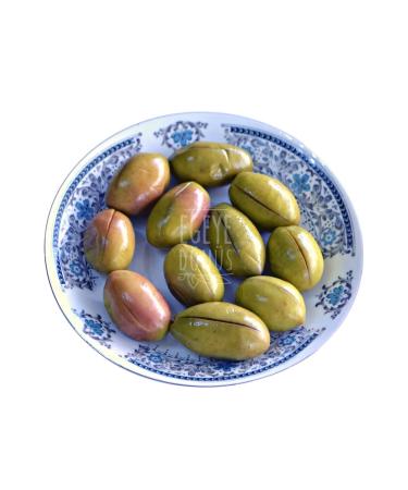 BACK TO THE AEGEAN Homemade Traditional Kalamata Large Green Scratched Olives Bonito - 1 Kg. (CONTAINS ONLY SALT AND WATER) - Buy Online on GoSupps.com