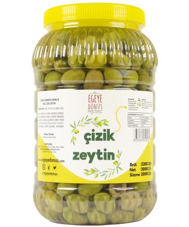 RETURN TO THE AEGEAN Homemade Traditional Green Scratched Olives - 2 Kg. (NATURAL BRINE CONTAINS ONLY SALT AND WATER)