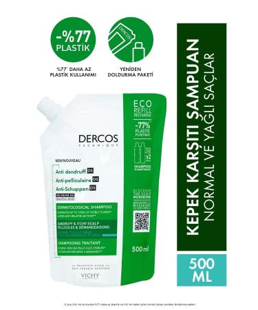 Vichy Dercos Anti Dandruff Anti Dandruff Shampoo For Normal To Oily Hair 500 Ml - Refill Pack