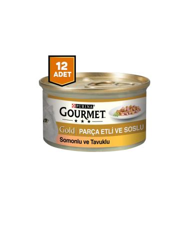 Gourmet Gold Piece Meat Salmon Chicken Sauce Cat Canned Food 12 X 85 Gr.