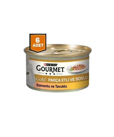 Gourmet Gold Piece Meat Salmon Chicken Sauce Cat Canned Food 6 X 85 Gr.